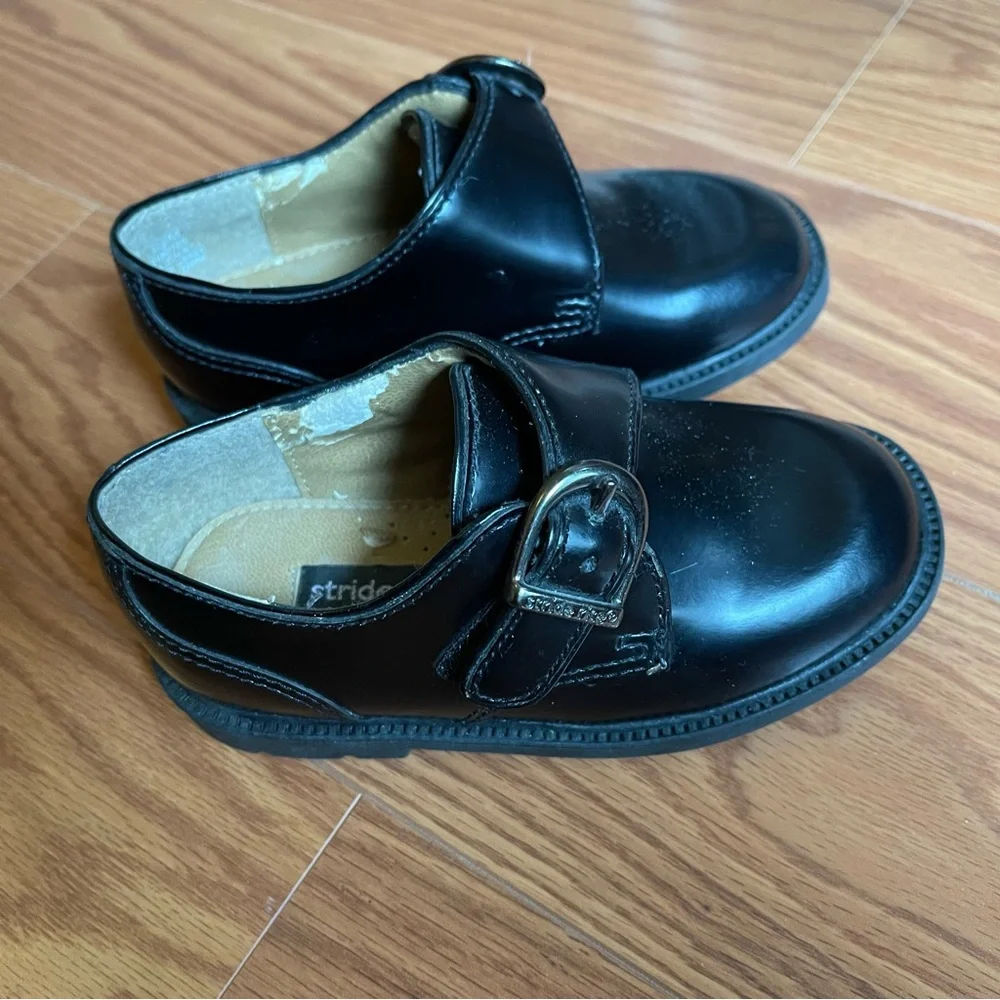 Little Boys Stride Rite Black Leather Dress Shoes w/ Buckles - Size 6 1/2 M
